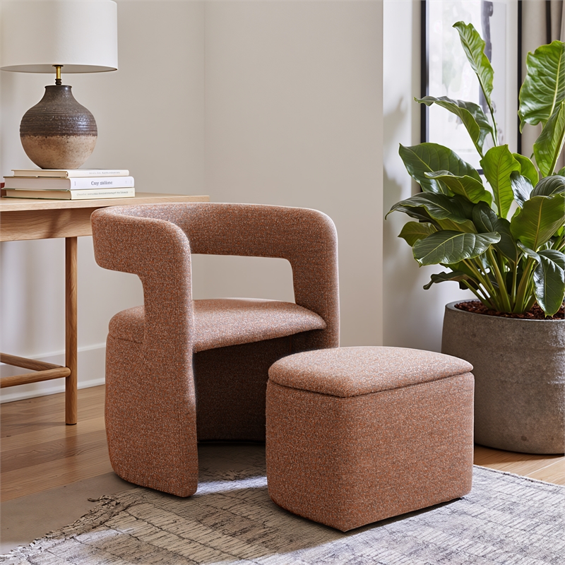 Pemberly Row Contemporary Accent Chair & Ottoman Tawny Brown