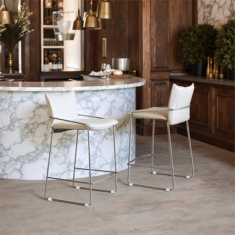 Pemberly Row Contemporary Engineered Wood Counter Stool White