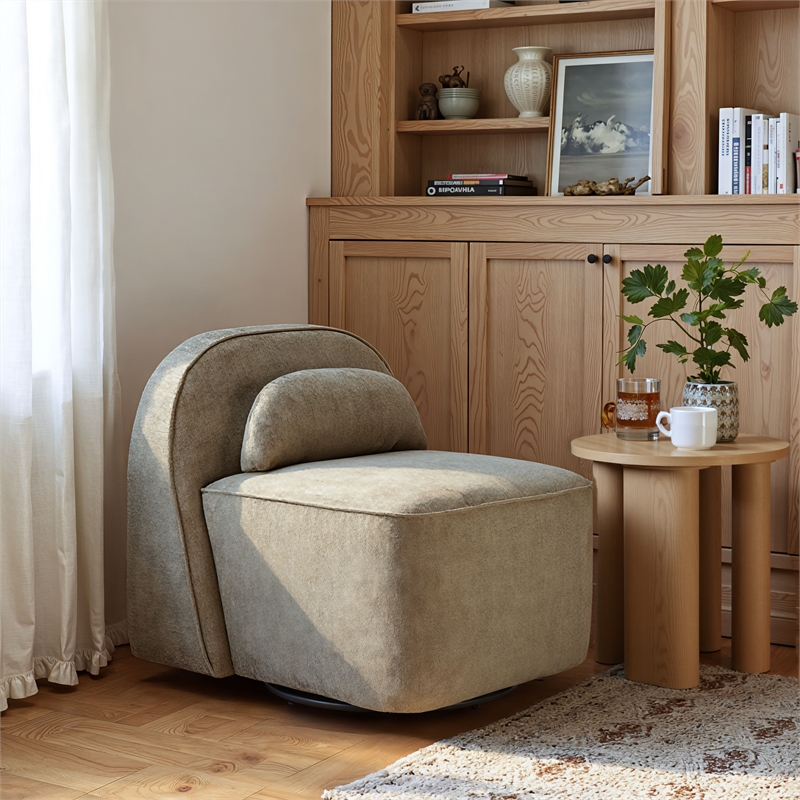 Pemberly Row Contemporary Engineered Wood Kakao Swivel Chair Olive Brown