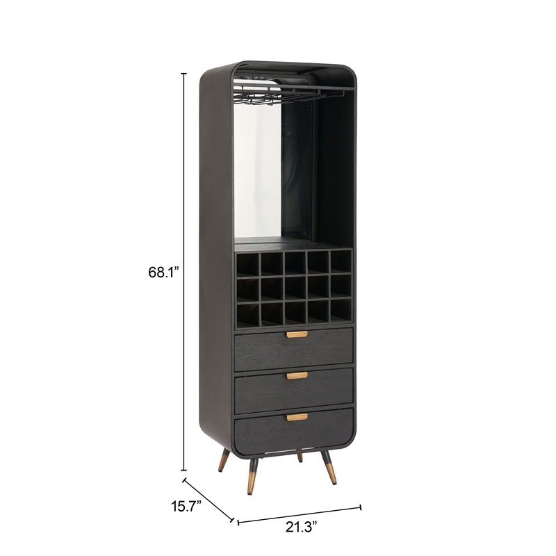 Pemberly Row Modern / Contemporary Wood Bar Cabinet Black Finish