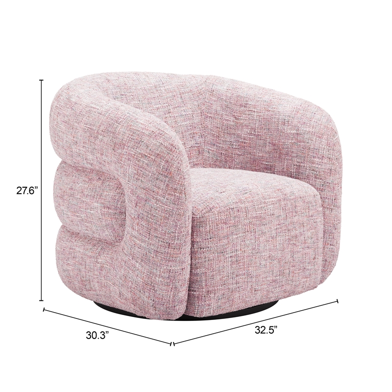 Pemberly Row Contemporary Engineered Wood Refine Swivel Chair Pink Tweed