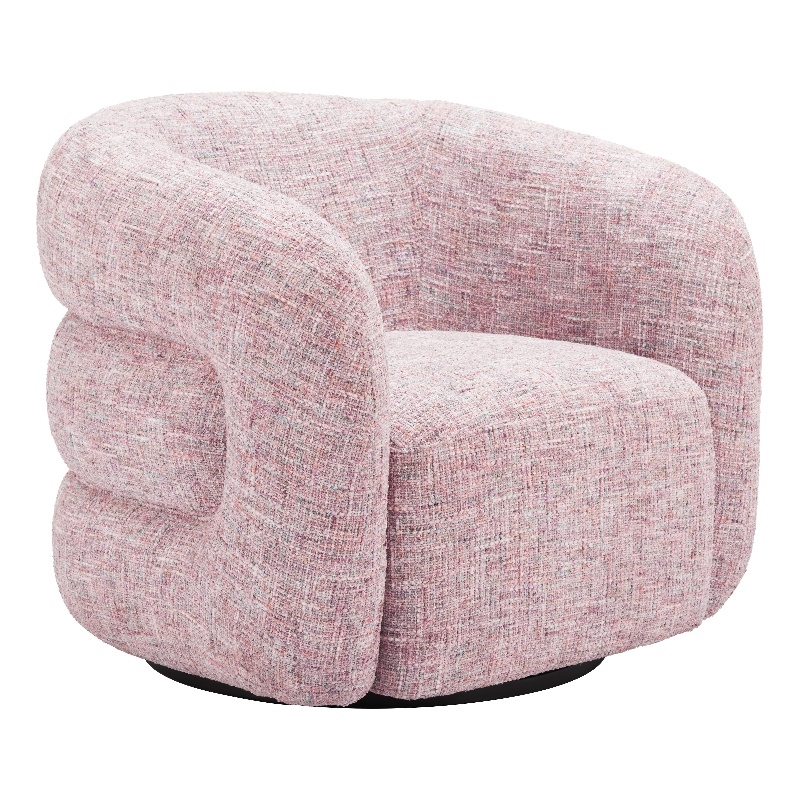 Pemberly Row Contemporary Engineered Wood Refine Swivel Chair Pink Tweed