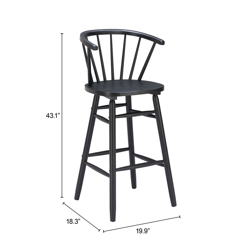 Pemberly Row Contemporary Solid Wood Barstool (Set of 2) Black