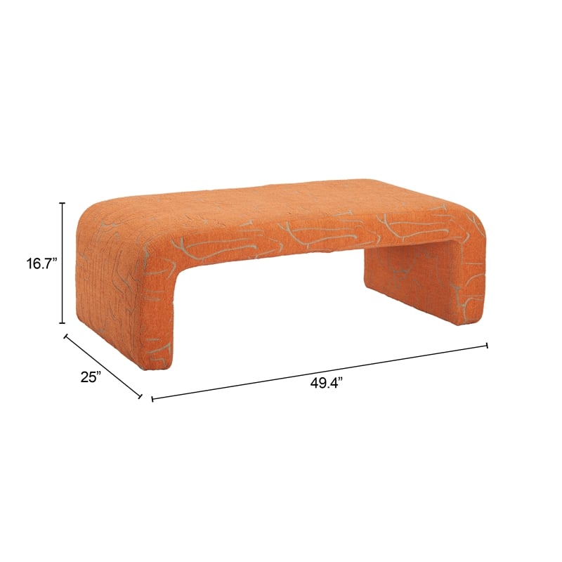 Pemberly Row Modern / Contemporary Solid Wood Bench Abstract Orange
