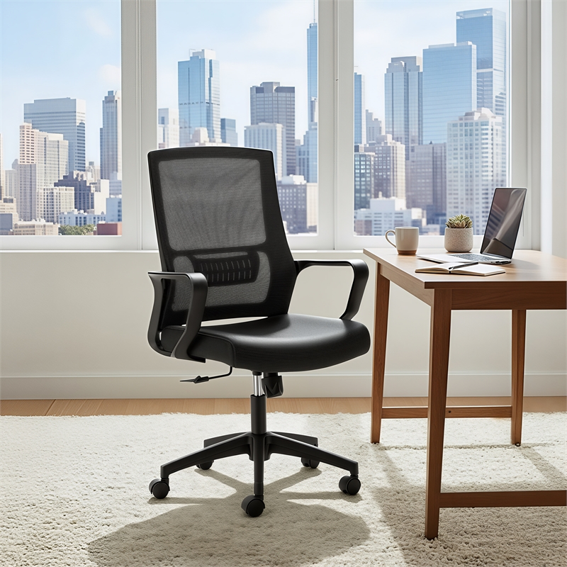 Pemberly Row Modern / Contemporary Nylon Low Back Office Chair Black