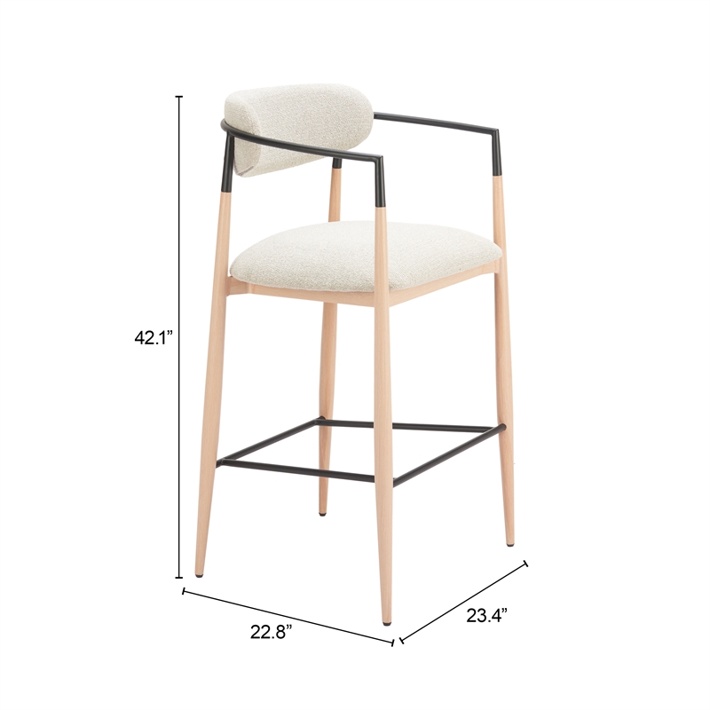 Pemberly Row Contemporary Metal Barstool Oyster Gray & Natural