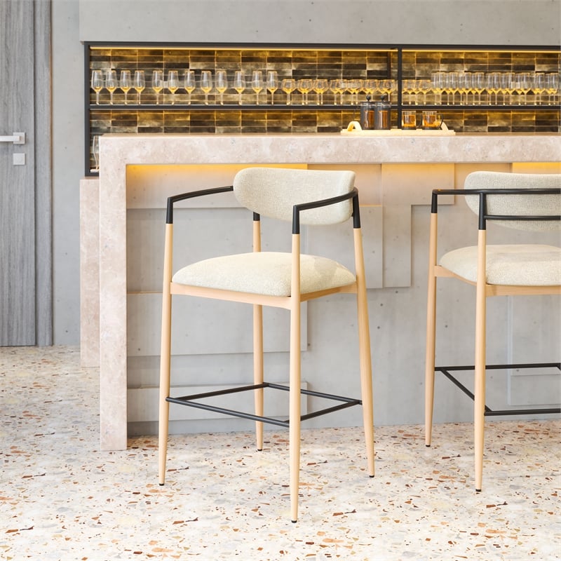 Pemberly Row Contemporary Metal Barstool Oyster Gray & Natural