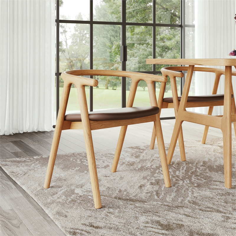 Pemberly Row Contemporary Dining Chair (Set of 2) Brown & Natural