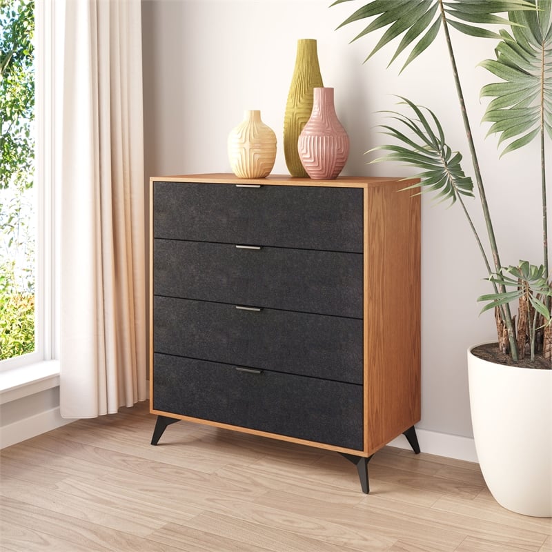 Pemberly Row Contemporary Engineered Wood Chest Black & Walnut