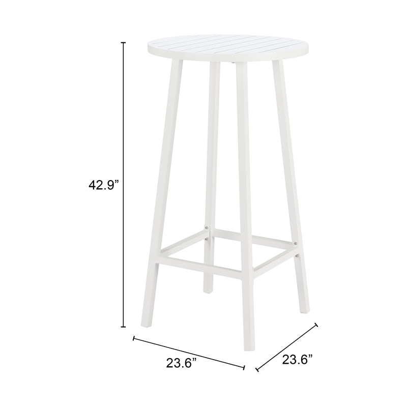 Pemberly Row Contemporary Aluminum Bar Table White Round Tabletop
