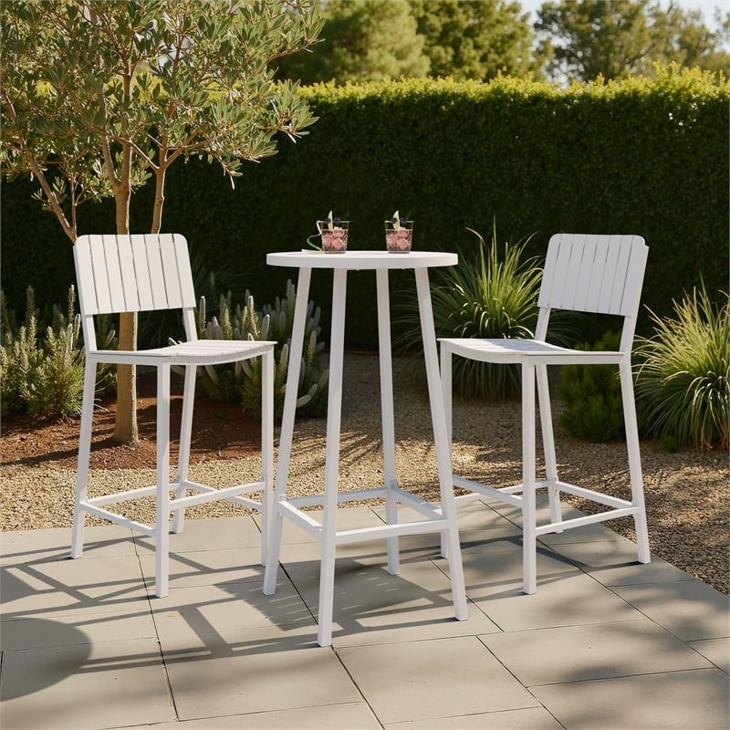 Pemberly Row Contemporary Aluminum Bar Table White Round Tabletop