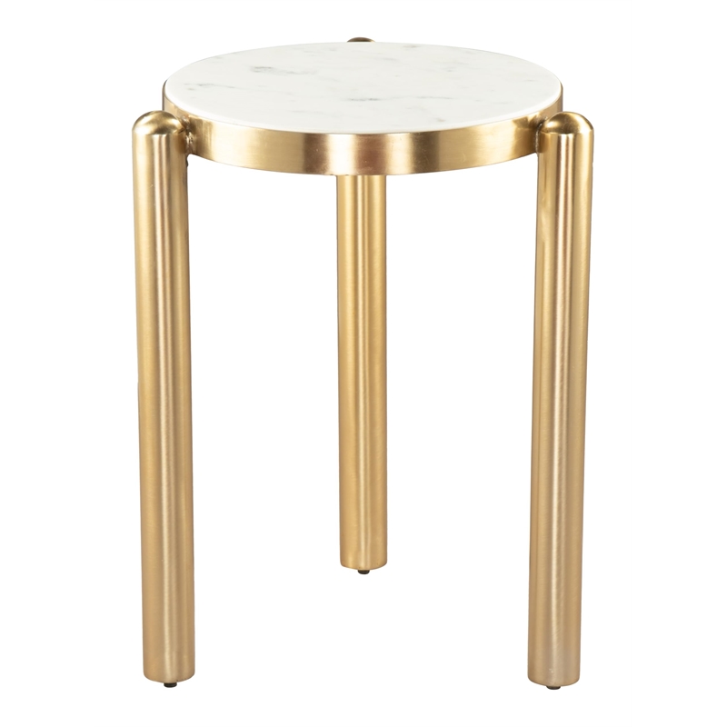 Pemberly Row Contemporary Engineered Wood Side Table White & Gold