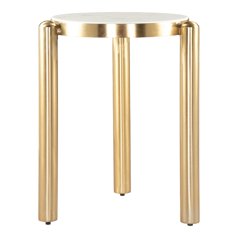 Pemberly Row Contemporary Engineered Wood Side Table White & Gold