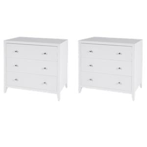 Pemberly Row Set of 2 34&quotW Rectangular Wood 3-Drawer Chests in White