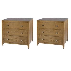 Pemberly Row Set of 2 34&quotW Rectangular Wood 3-Drawer Chests in Natural