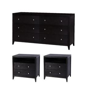 Pemberly Row Bedroom Set 3-Piece of 6-Drawer Dresser & 2-Drawer Nightstands