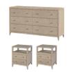 Pemberly Row Bedroom Set 3-Piece of 6-Drawer Dresser & 2-Drawer Nightstands