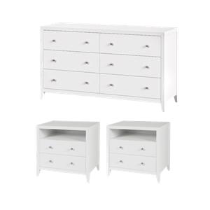 Pemberly Row Bedroom Set 3-Piece of 6-Drawer Dresser & 2-Drawer Nightstands