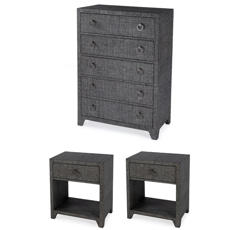 Pemberly Row Bedroom Set 3-Piece of 1-Drawer Nightstands & 5-Drawer Dresser