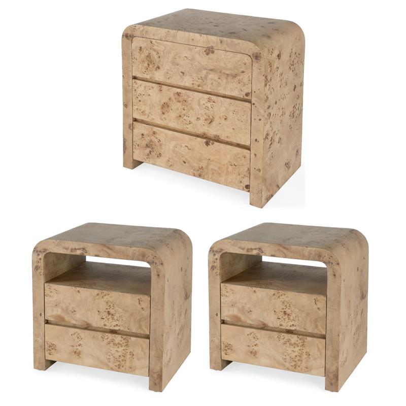 Pemberly Row Bedroom Set 3-Piece of 2-Drawer Nightstands & 3-Drawer Chest