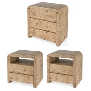 Pemberly Row Bedroom Set 3-Piece of 2-Drawer Nightstands & 3-Drawer Chest