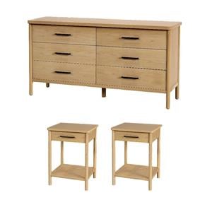 Pemberly Row Bedroom Set 3-Piece of 1-Drawer Nightstands & 6-Drawer Dresser