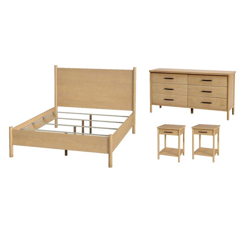 Pemberly Row Bedroom Set 4-Piece of Nightstands & Dresser & Queen Bed