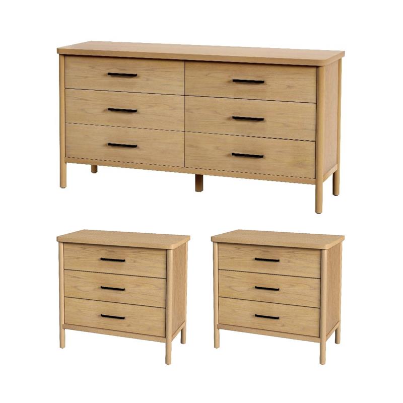 Pemberly Row Bedroom Set 3-Piece of 3-Drawer Nightstands & 6-Drawer Dresser