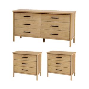 Pemberly Row Bedroom Set 3-Piece of 3-Drawer Nightstands & 6-Drawer Dresser