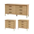 Pemberly Row Bedroom Set 3-Piece of 3-Drawer Nightstands & 6-Drawer Dresser