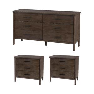 Pemberly Row Bedroom Set 3-Piece of 3-Drawer Nightstands & 6-Drawer Dresser