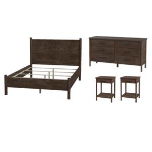 Pemberly Row Bedroom Set 4-Piece of Nightstands & Dresser & Queen Bed
