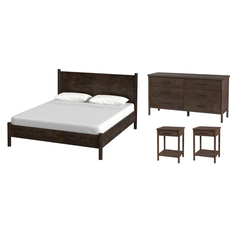 Pemberly Row Bedroom Set 4-Piece of Nightstands & Dresser & King Bed