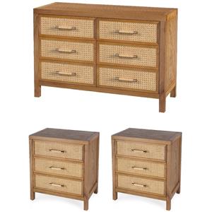 Pemberly Row Bedroom Set 3-Piece of 3-Drawer Nightstands & 6-Drawer Dresser