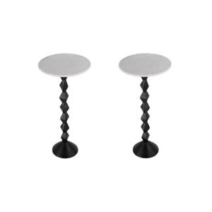 Pemberly Row Set of 2 Contemporary Round Marble and Metal Side Table