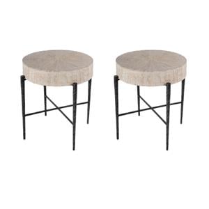 Pemberly Row Set of 2 24.5&quot Round Wood and Iron Side Tables in Natural