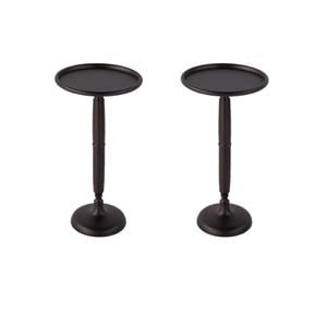 Pemberly Row Set of 2 12&quotW Round Metal Pedestal End Tables in Bronze