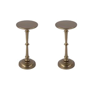 Pemberly Row Set of 2 10&quotW Round Metal Pedestal End Tables in Gold
