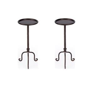 Pemberly Row Set of 2 Round Pedestal Tables In Aged Patina Finish
