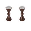 Pemberly Row Set of 2 Round Marble and Wood Side Tables in Brown