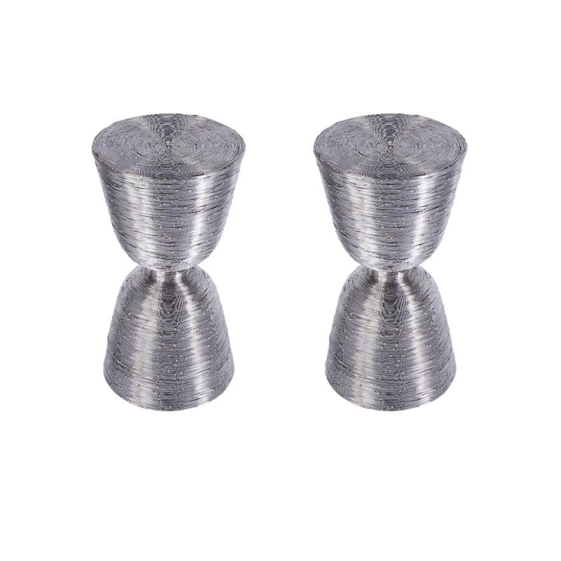 Pemberly Row Set of 2 Drum End Tables in Polished Silver Finish