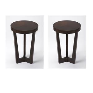 Pemberly Row Set of 2 Contemporary Round Accent Tables In Merlot