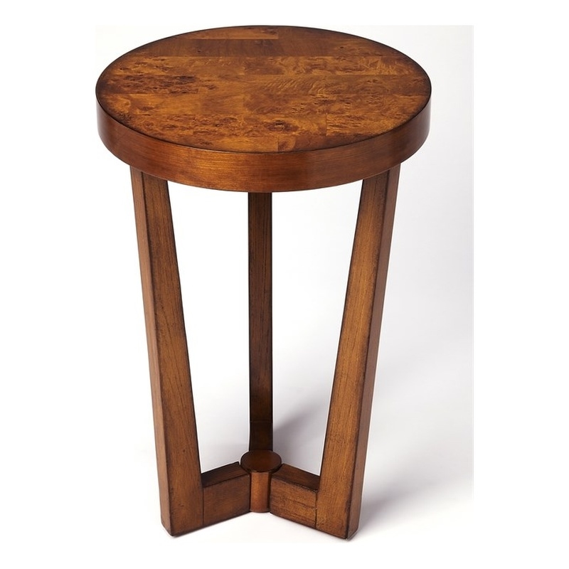 Pemberly Row Set of 2 Round Rubberwood Accent Tables In Olive Ash Burl