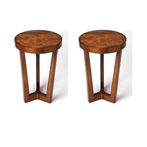 Pemberly Row Set of 2 Round Rubberwood Accent Tables In Olive Ash Burl