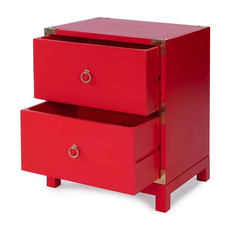 Pemberly Row Set of 2 Contemporary 2-Drawer Accent Chests In Red