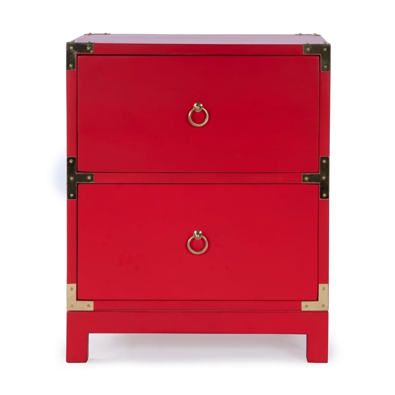 Pemberly Row Set of 2 Contemporary 2-Drawer Accent Chests In Red