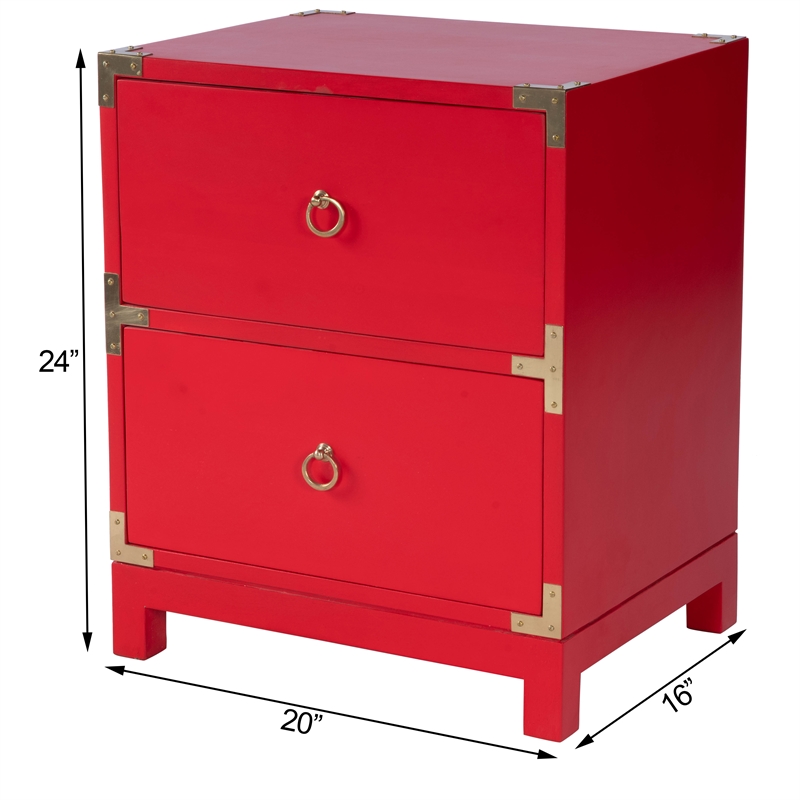 Pemberly Row Set of 2 Contemporary 2-Drawer Accent Chests In Red