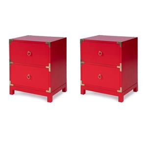 Pemberly Row Set of 2 Contemporary 2-Drawer Accent Chests In Red