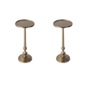 Pemberly Row Set of 2 10&quotW Round Metal Pedestal End Tables in Gold