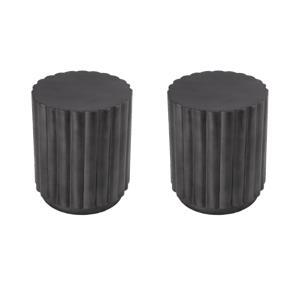 Pemberly Row Set of 2 15&quotW Round Iron Fluted Side Tables in Gray